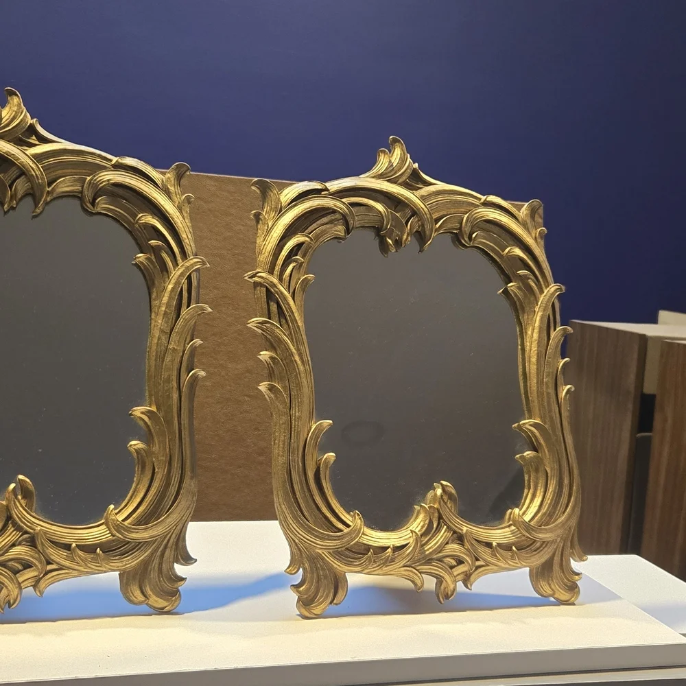 2 Vintage Tabletop Mirrors with Ornate Gold Frame by Syroco, Hollywood Regency